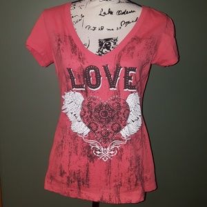 Heart angel wings v neck t shirt xl